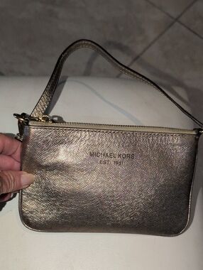 Michael Kors Metallic Pale Gold Wristlet Clutch with Strap